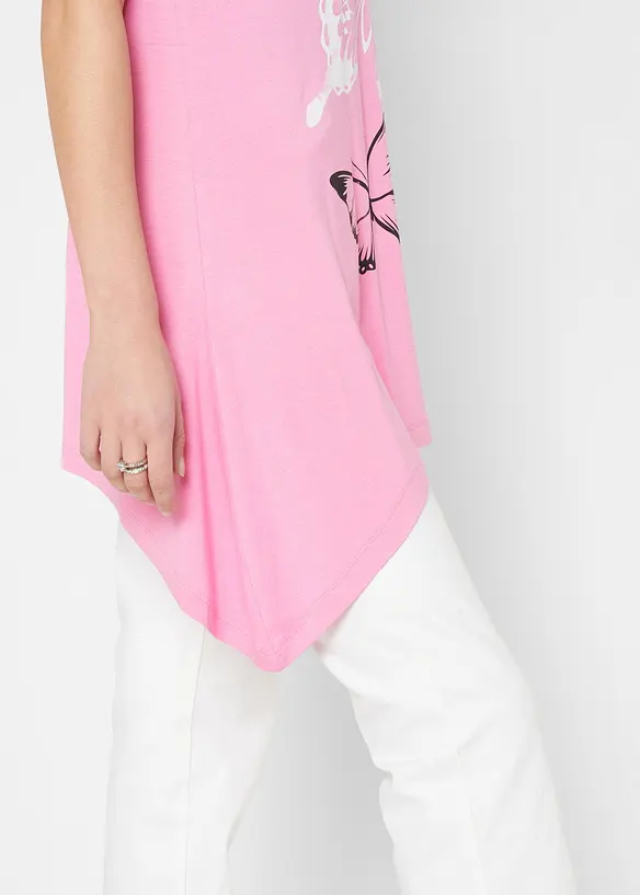 T-shirt long &agrave; pans et imprim&eacute; papillon, bonprix