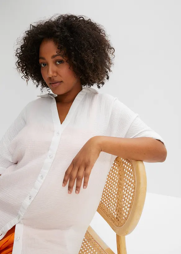 Chemisier long, oversize et doux en gaze de coton, bonprix