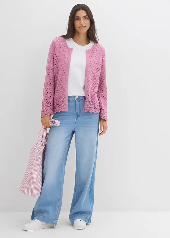 Cardigan ajour&eacute; 100% coton, bonprix