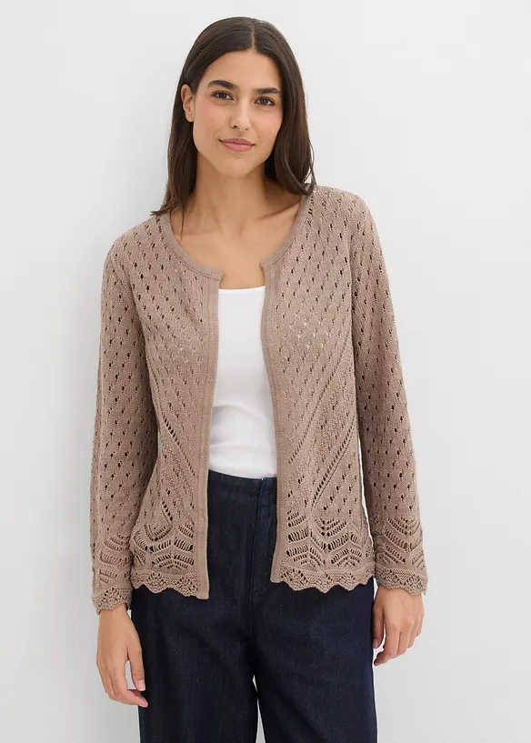 Cardigan ajour&eacute; 100% coton, bonprix