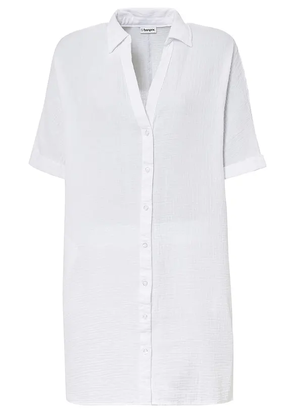 Chemisier long, oversize et doux en gaze de coton, bonprix