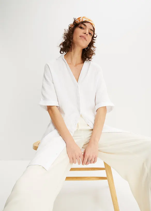 Chemisier long, oversize et doux en gaze de coton, bonprix