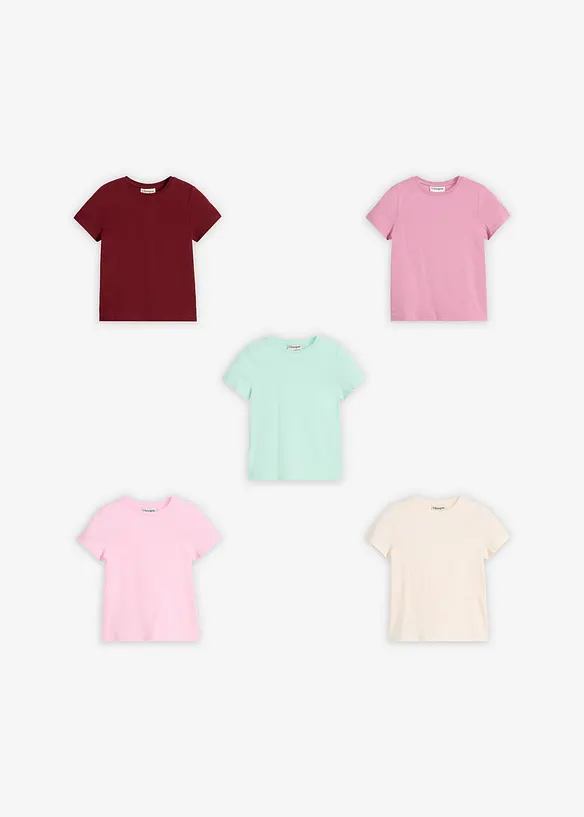 Lot de 5 T-shirts en coton extensible, bonprix