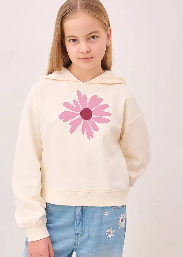 Sweat court &agrave; capuche 100% coton, bonprix