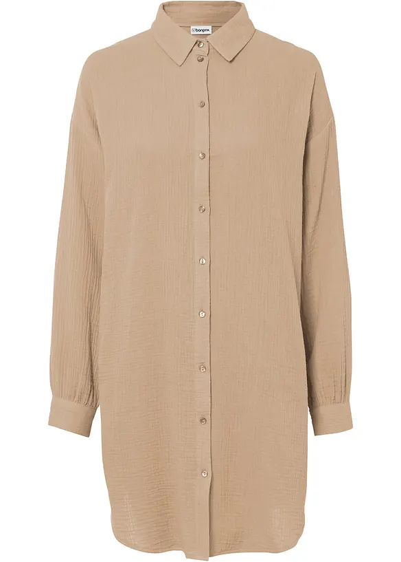 Chemisier long oversize en gaze de coton, bonprix