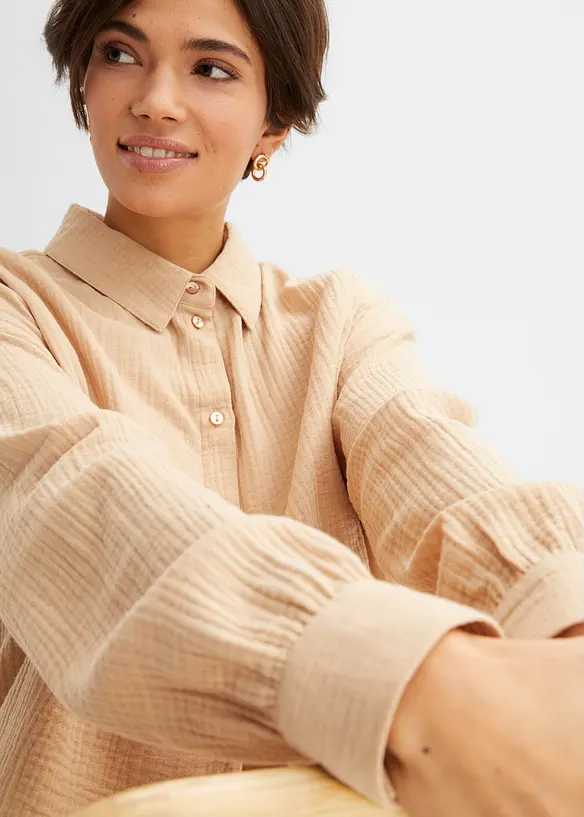 Chemisier long oversize en gaze de coton, bonprix