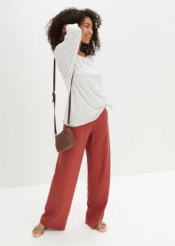 Pantalon palazzo en lin m&eacute;lang&eacute;, bonprix