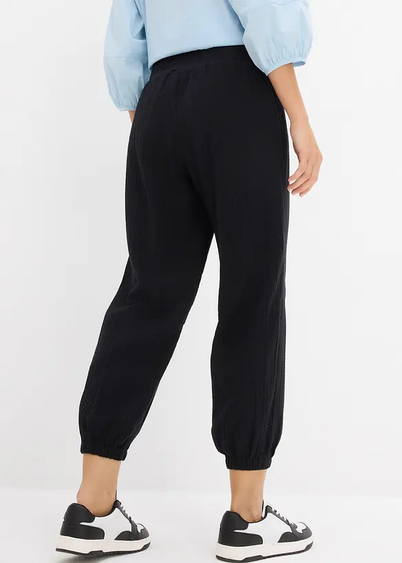 Pantalon en gaze de coton avec ceinture smock&eacute;e, bonprix