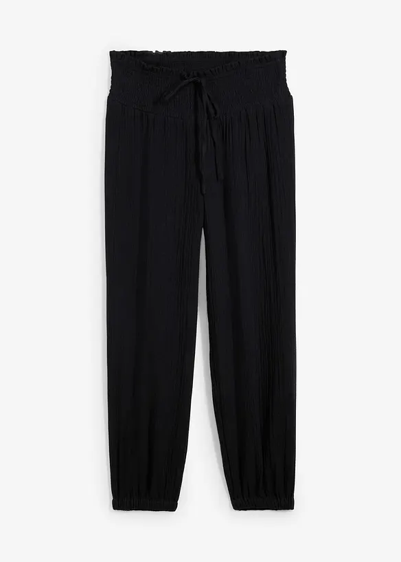 Pantalon en gaze de coton avec ceinture smock&eacute;e, bonprix