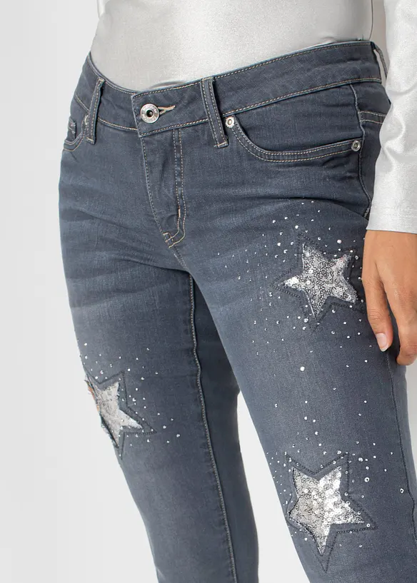 Jean skinny, taille basse, avec &eacute;toiles, bonprix