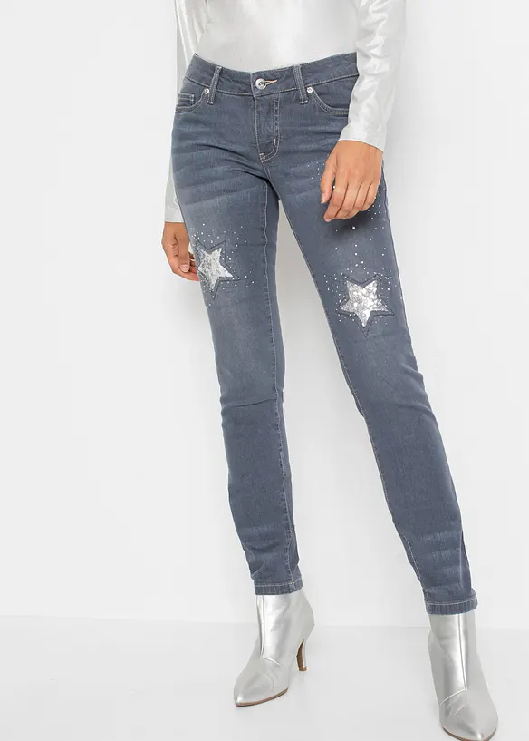 Jean skinny, taille basse, avec &eacute;toiles, bonprix