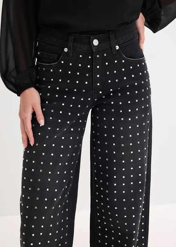 Jean large taille mi-haute avec strass, bonprix