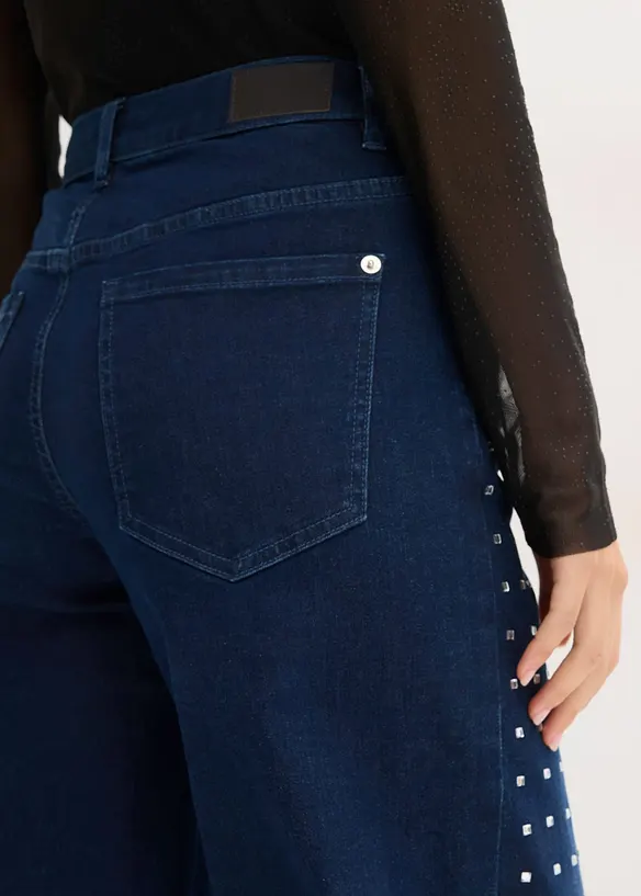 Jean large taille mi-haute avec strass, bonprix
