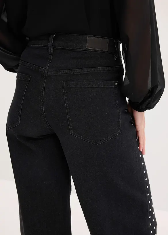 Jean large taille mi-haute avec strass, bonprix
