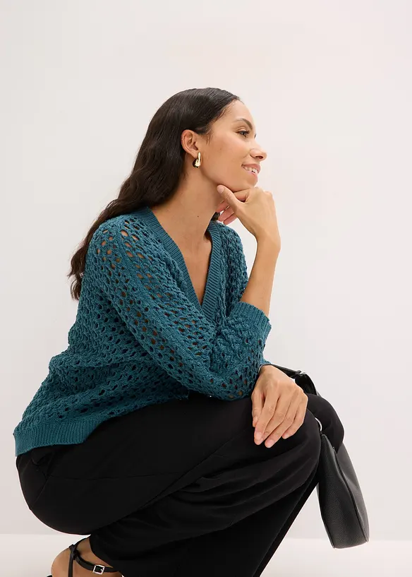 Cardigan ajour&eacute; 100% coton, bonprix