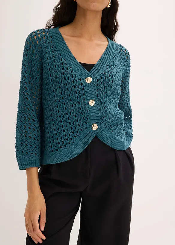 Cardigan ajour&eacute; 100% coton, bonprix