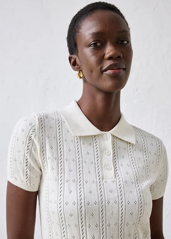 Pull ajour&eacute; en coton et soie, bonprix