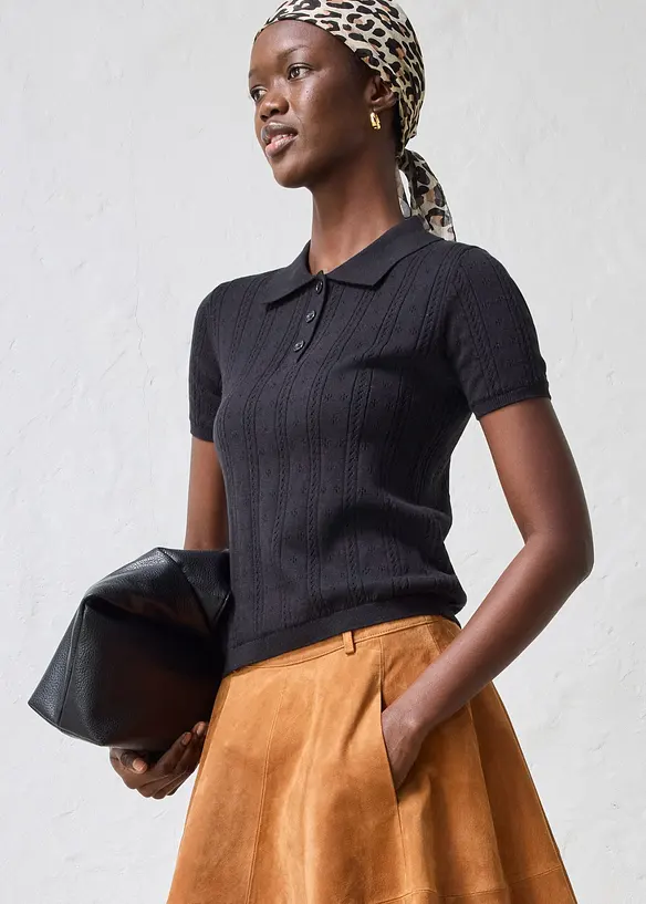 Pull ajour&eacute; en coton et soie, bonprix