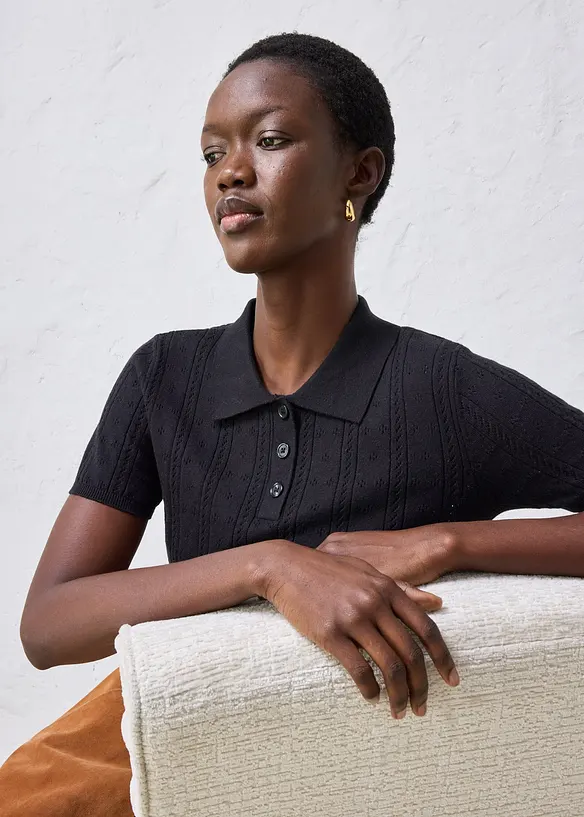 Pull ajour&eacute; en coton et soie, bonprix