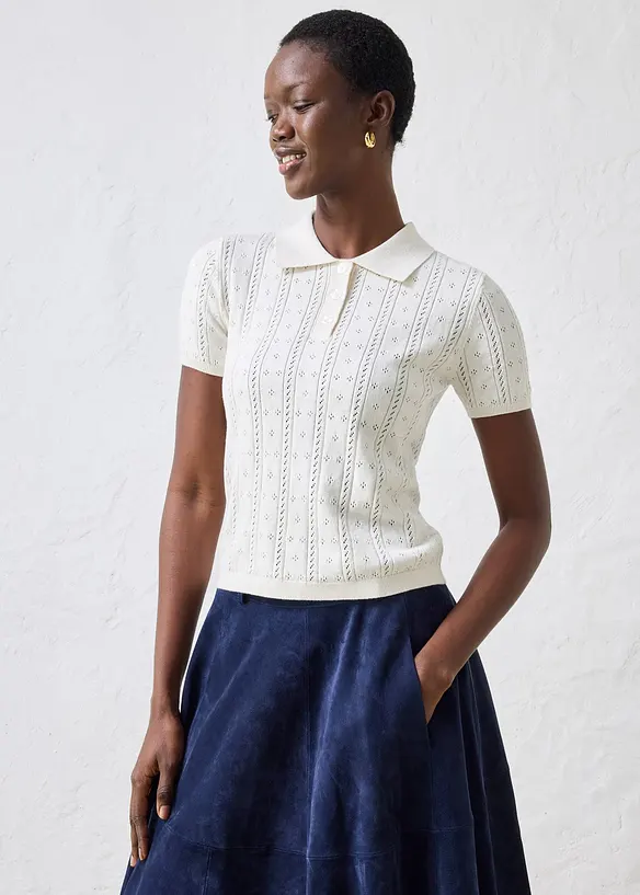 Pull ajour&eacute; en coton et soie, bonprix