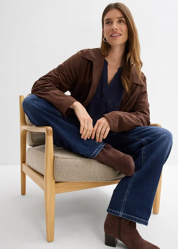 Blouse manches courtes, effet froiss&eacute;, bonprix