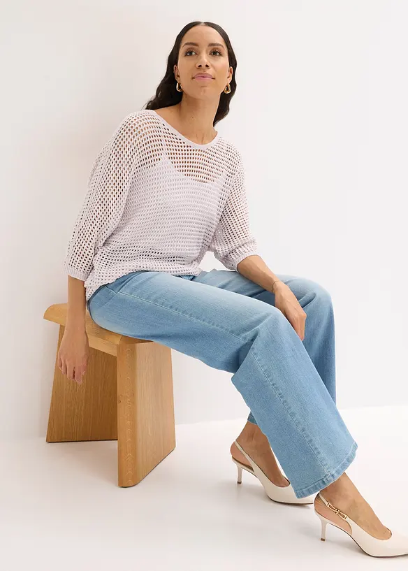 Pull ajour&eacute; brillant, bonprix