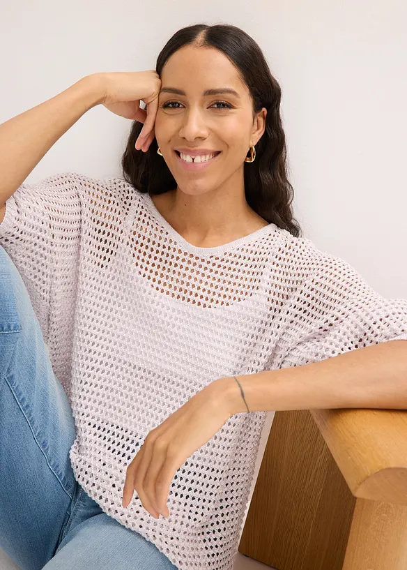 Pull ajour&eacute; brillant, bonprix