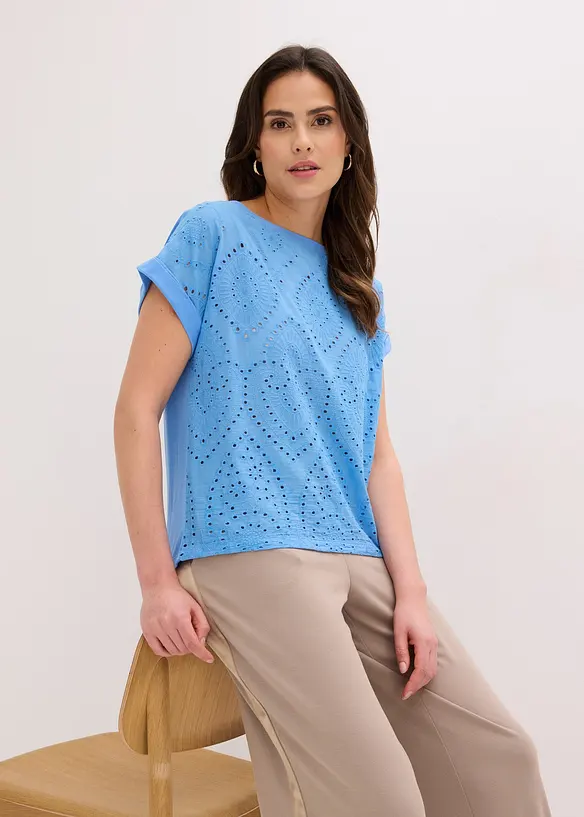 T-shirt &agrave; broderies anglaises, bonprix