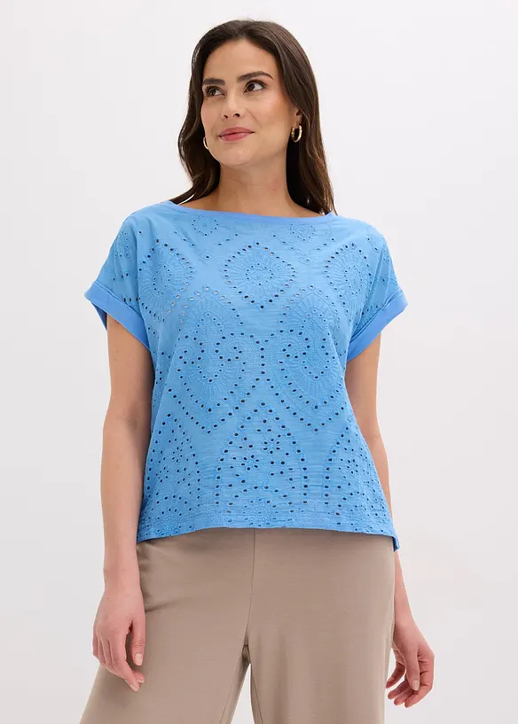 T-shirt &agrave; broderies anglaises, bonprix