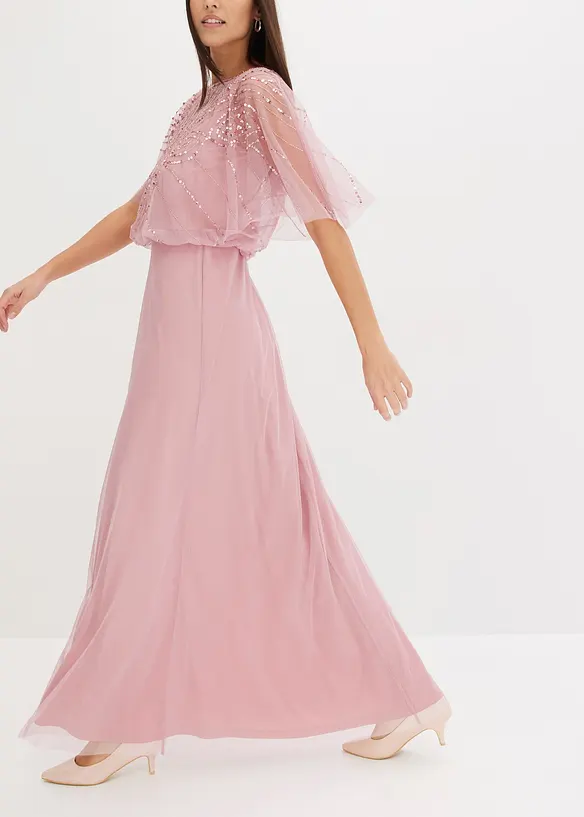 Robe longue en tulle fin avec sequins brod&eacute;s, bonprix