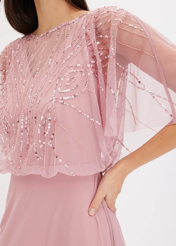 Robe longue en tulle fin avec sequins brod&eacute;s, bonprix