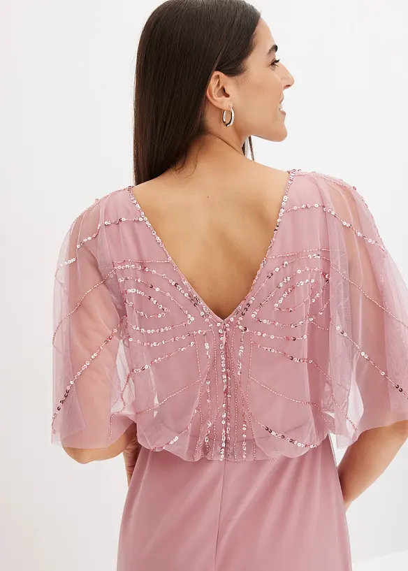 Robe longue en tulle fin avec sequins brod&eacute;s, bonprix