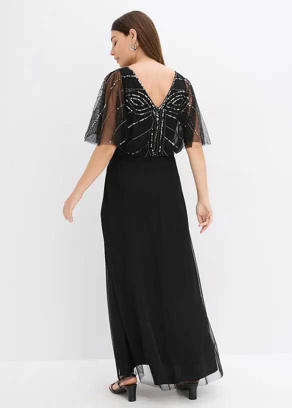 Robe longue en tulle fin avec sequins brod&eacute;s, bonprix