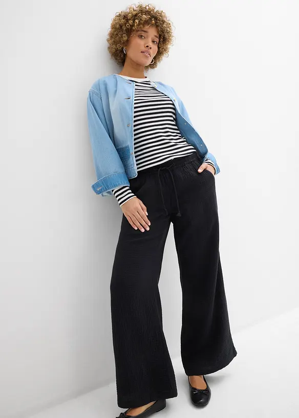 Pantalon palazzo l&eacute;ger en gaze de coton, bonprix