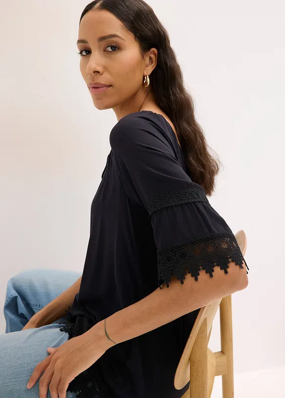 Tunique &agrave; dentelle en viscose douce, bonprix