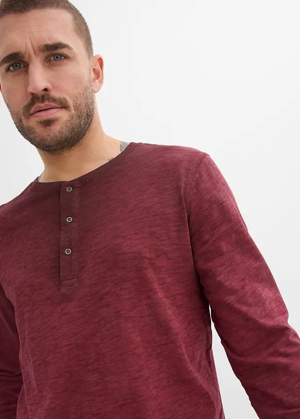 T-shirt manches longues &agrave; col tunisien, 100% coton, bonprix