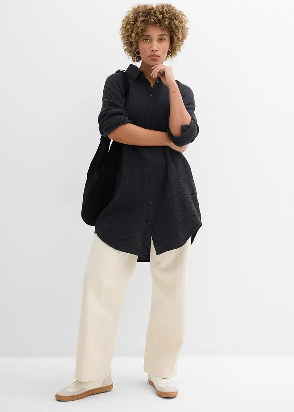 Chemisier long oversize en gaze de coton, bonprix