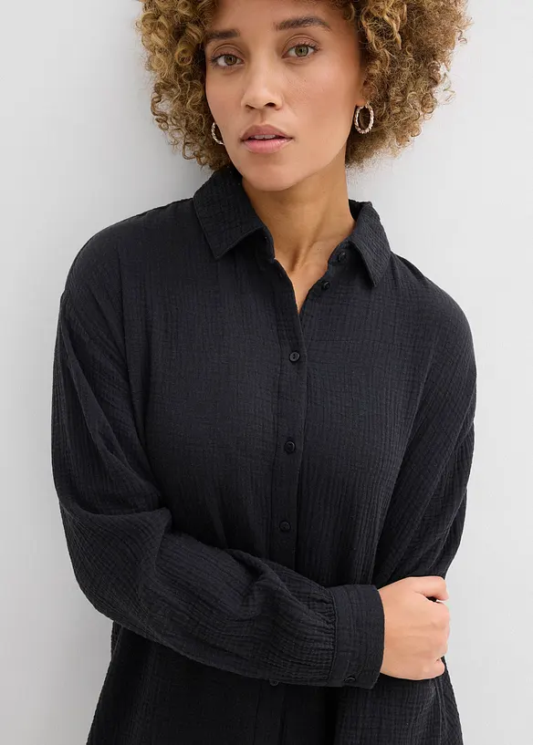 Chemisier long oversize en gaze de coton, bonprix