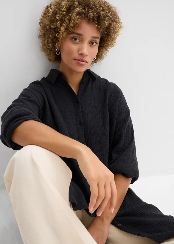 Chemisier long oversize en gaze de coton, bonprix