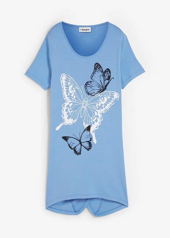 T-shirt long &agrave; pans et imprim&eacute; papillon, bonprix