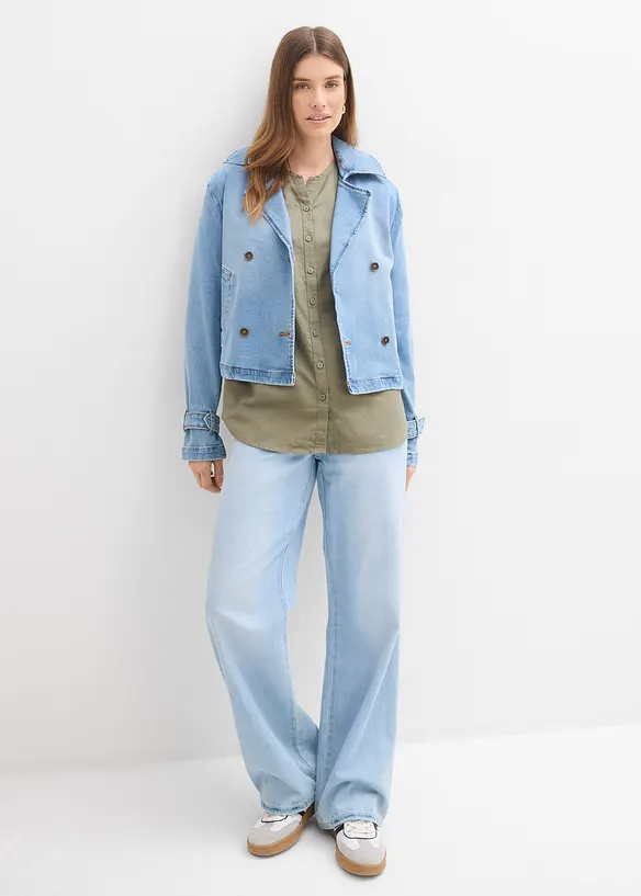 Chemisier en lin m&eacute;lang&eacute;, manches 3/4, bonprix