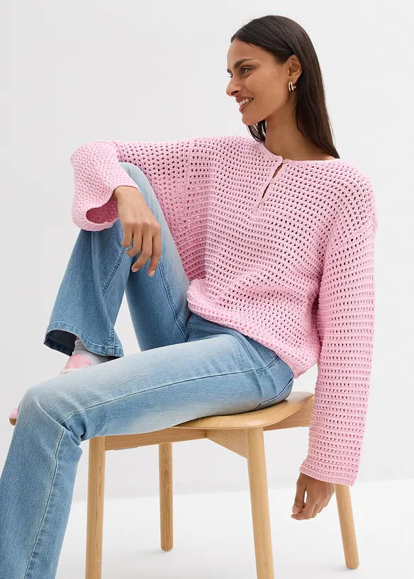 Pull ajour&eacute; oversize 100% coton, bonprix