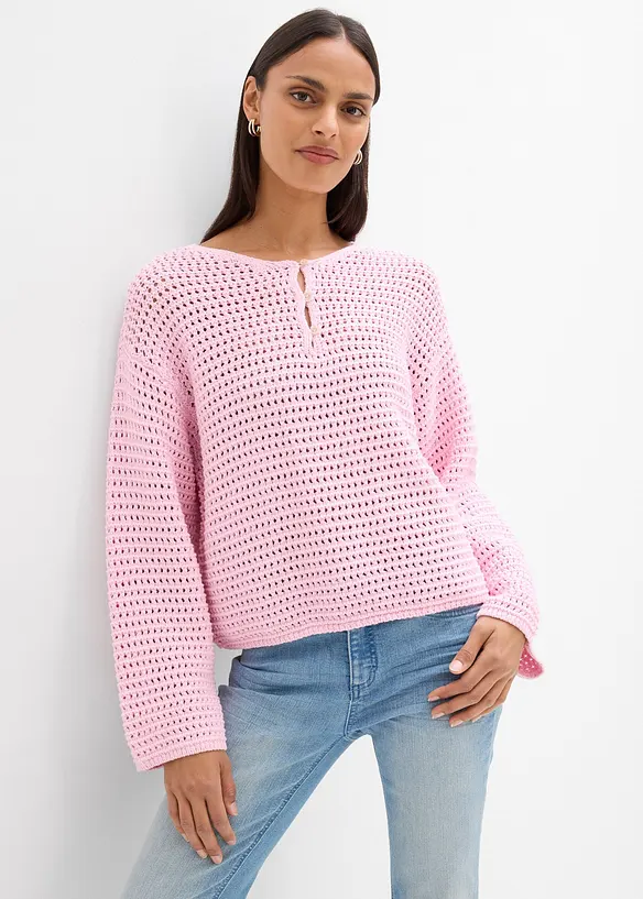 Pull ajour&eacute; oversize 100% coton, bonprix
