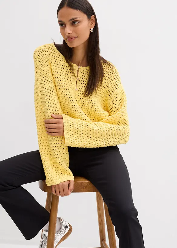 Pull ajour&eacute; oversize 100% coton, bonprix