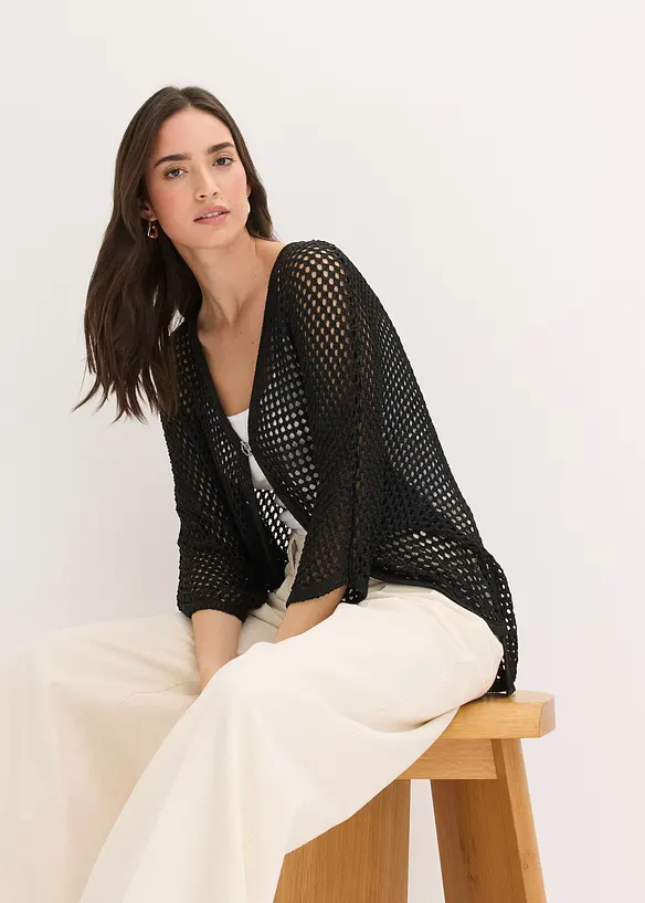 Gilet en maille ajour&eacute;e, bonprix