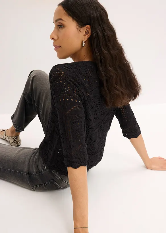 Gilet en maille ajour&eacute;e &agrave; nouer, bonprix