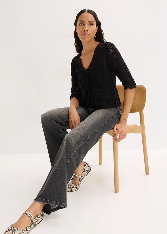 Gilet en maille ajour&eacute;e &agrave; nouer, bonprix