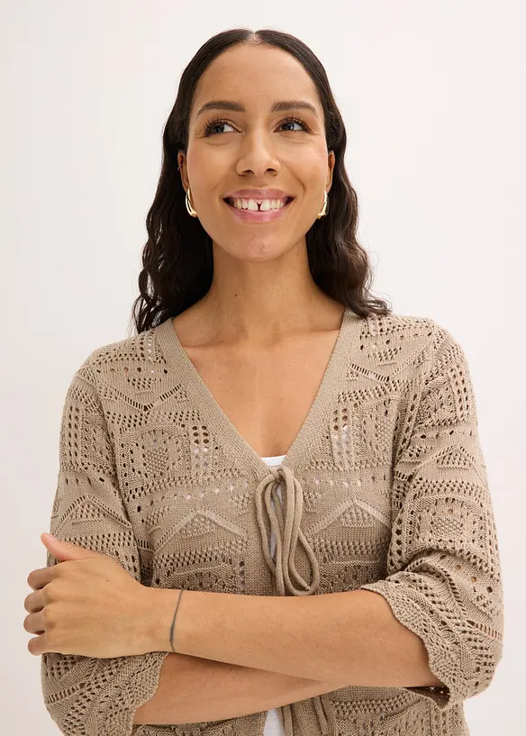 Gilet en maille ajour&eacute;e &agrave; nouer, bonprix