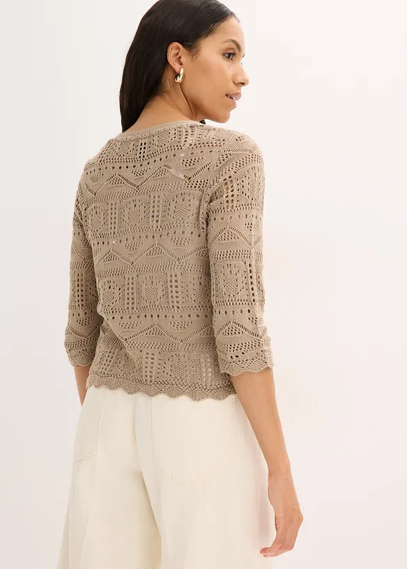 Gilet en maille ajour&eacute;e &agrave; nouer, bonprix