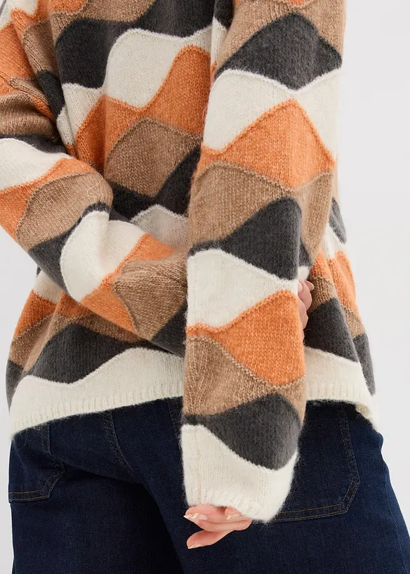 Pull col roul&eacute; &agrave; motif graphique, bonprix